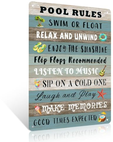 Ulord Pool Rules Metal Sign 8x12 Inch Summer Vacation Wall Art | Vintage Tin Sign Decor for Swimming Pool Patio Garden Terrace Outdoor