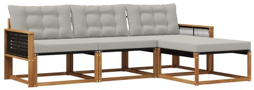 vidaXL Outdoor-Sofagarnitur mit Kissen 4 pcs Natürlich und Hellgrau, Garten Sofa, modernes Eckmöbel, strapazierfähiges Set für die Terrasse, ideal zum Entspannen