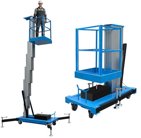 Sollevatore elettrico per ponteggi in acciaio al manganese, piattaforma aerea mobile con parapetto da 1,1 m, sollevamento idraulico da 4-14 m per magazzini e costruzioni.(Single Mast,19.7ft/6m)