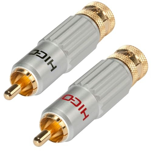 Hicon HI-CM13 2er Set Cinchstecker Set mit Press-Spangen-Verriegelung für dicke Kabel RCA-Audiostecker - HI-CM13-RED + BLK