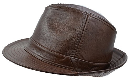 IFSUN Jazz-Hut aus Rindsleder für Herren und Damen, kurze Krempe, Fedora-Hut, Braun, X-Large