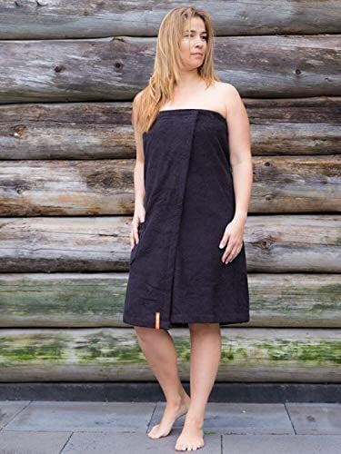 S< Saunakilt Damen Bestickt mit Name, Saunatuch mit Elastik und Klettverschluss - One Size Saunatuch für Dame (Schwarz)