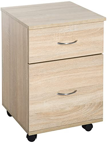 HOMCOM 2 Drawer Filing Cabinet with Wheels, Mobile File Cabinet for Home Office, Small Printer Stand, Oak