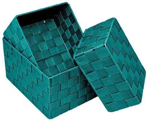 Lashuma Badkörbe 3er Set, Box Größen: 24x18x14 cm, 21x16x12 cm und 19x14x10 cm, Offene Regalkörbe Farbe: Türkis