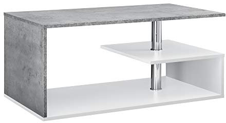 [en.casa] Couchtisch Haarlem Wohnzimmertisch rechteckig 90 x 50 x 41 cm Sofatisch mit Stauraum Kaffeetisch Betonoptik/Weiß