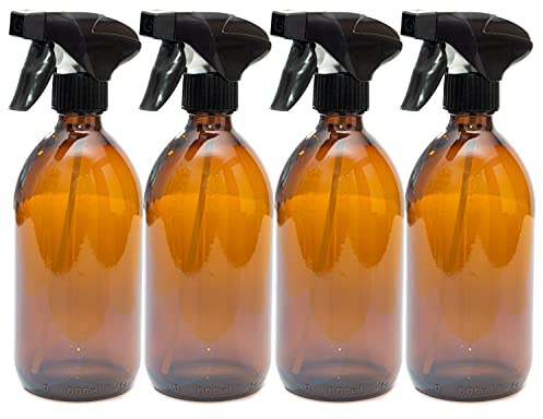 Aura 500ml AMBER GLASS Bottles with BLACK Trigger Sprays - PACK of 4