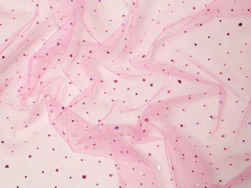 Minerva Tissu tulle à paillettes rose – au mètre