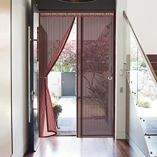 GUOGAI Zanzariera Magnetica Finestre 90x205cm(35x81inch) Zanzariere a Rullo Chiusura Automatica Magnetica Anti-Zanzare per Porte d'Ingresso,Porte, Cortili, Marrone