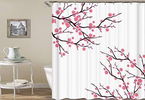 Chickw1 Rideau de Douche Imperméable Anti Moisissure, Polyester Salle de Bain Rideau de Douche avec 12 Crochets Lavable en Machine 3D Impression Décorations (Fleurs Roses,180x200cm)