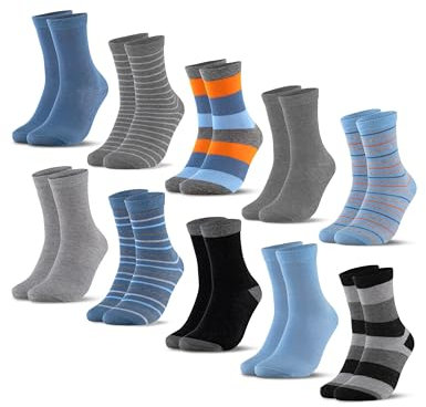 Occulto Jungen & Mädchen Bunte Socken 10er Pack (Modell: Estilo) Blau Streifen 23-26