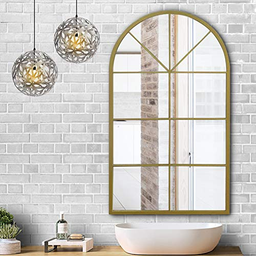 ironsmithn Specchio da parete decorativo lungo da appendere ad arco per finestra, decorazione da parete per bagno, soggiorno o camera da letto (oro)
