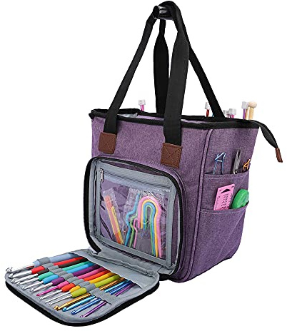 AIBAOBAO Garntasche, Strick-Organizer, Große tragbare Aufbewahrungstasche,Kapazität Universal Tragetasche für Mitnahmeprojekte, Stricknadeln, Häkelnadeln, Handbücher und anderes Zubehör