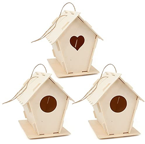Iyowei 3 Pezzi Casette per Uccelli in Legno Fai da Te, casa degli Uccelli in Legno da assemblare e dipingere Costruzione di Case per Uccelli Artigianato in Legno per Bambini per Bambini Ragazzi