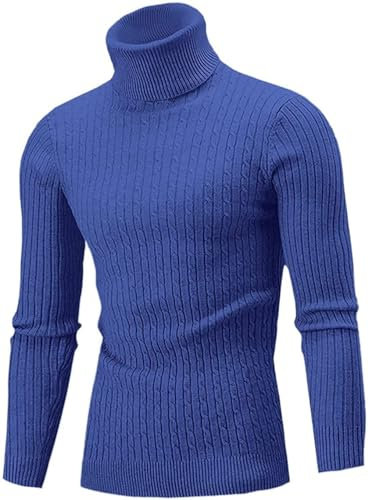 Belovecol Mens Pullover Turtle Neck Jumpers High Roll Neck Tops Slim Fit Knitted Turtleneck Warm Winter Sweaters, Gem Blue, XL