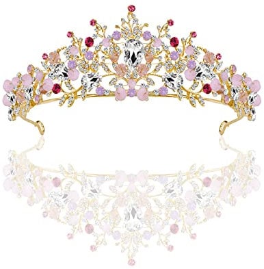 Qazuwa Krone Tiara, Hochzeitskrone Kristalle Prinzessin Krone Braut Tiara Diadem Krone Damen Tiara Kristallkrone für Cosplay Geburtstag Feier Feiertag Party Geschenk(Roségold)
