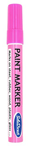 SolaDirect Pink Permanent Marker Pen, Bullet Tip 2.5 mm Point, Oil Based Paint, Multi-Surface, Work on Stone, Leather, Fabric, Plastic, Rubber, Glass, Cardboard