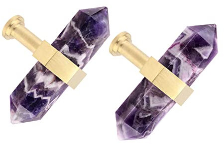 mookaitedecor Set of 2 70mm Amethyst Crystal Stone Wands Drawer Knobs with Screws, Healing Crystal Gifts, Semi Preicous Stones Quartz Pull Handles for Cabinet Cupboard Wardrobe Home Decor