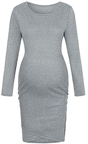 Robe de mariée - Pour femme enceinte - Couleur unie - Longue tenue de maternité - Robe de maternité - Robe de plage à manches longues, gris, M