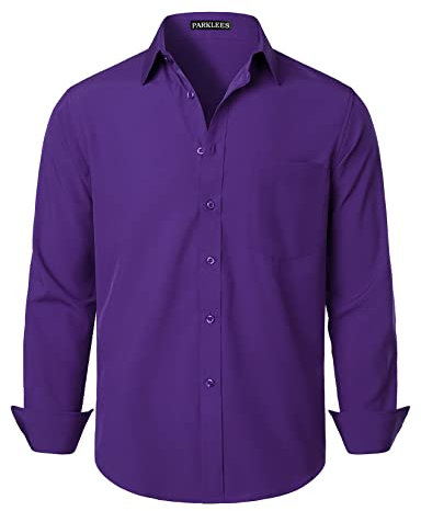 PARKLEES Chemise habillée à manches longues pour homme - Coupe classique - Sans plis - Style décontracté - Avec poche, violet, XL