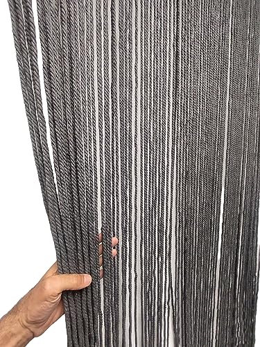 MadeInNature Rideau de Porte Naturel Corde Coton Tressée Haut de Gamme, Intérieur et Extérieur, Largeur 90 cm x Longueur 200 cm, Différents modèles (Gris 94 brins)
