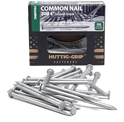 Huttig-Grip 4 in Framing Common Nail 20d Size, Outdoor Galvanized Finish, 1 lb Pack of 29 Nails