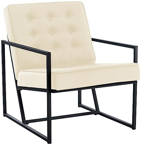 CLP Lounger Avon Samt - Lesesessel Mit Gestepptem Samtbezug Und Stabilem Metallgestell, Farbe:Creme