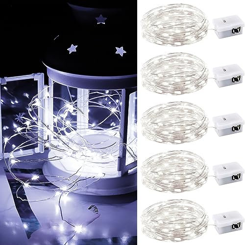 BROTOU LED String Lights, 3 Modes 3M 30 LED Battery Operated Fairy Lights, Waterproof Copper Wire Lights for in/Outdoor Decoration, DIY Parties of Christmas, Halloween, Birthday (Cold White, 5 Pack)