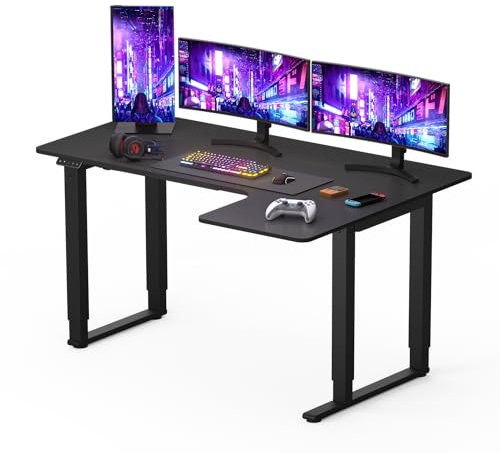FLEXISPOT L Shape 4 Legs Electric Standing Desk 160 * 110cm Dual Motors Height Adjustable Sit Stand Home Office Workstation with Memory Smart Panel, Splice Board, Black