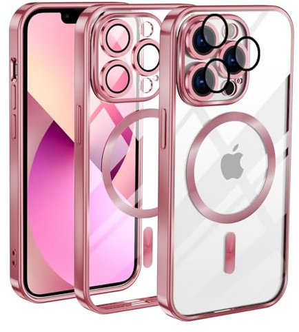 KetteTech Coque Magnétique pour iPhone 11 Pro, Compatible avec MagSafe Étui Protection Antichoc Militaire Silicone Ultra Mince Housse Anti-Vibration et Anti-Empreintes, Or Rose Transparent