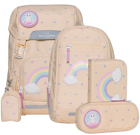Beckmann, Schulrucksack-Set Classic Yellow Heart, 6-teilig, Grundschule, ergonomisch, inkl. Regenüberzug, 22L
