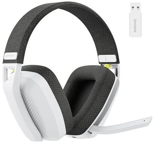 BINNUNE Cuffie da Gioco Wireless Microfono Ribaltabile per PC, PS4, PS5, Cuffie da Gioco Bluetooth Wireless 2.4GHz con Microfono per Laptop Computer, Bianco