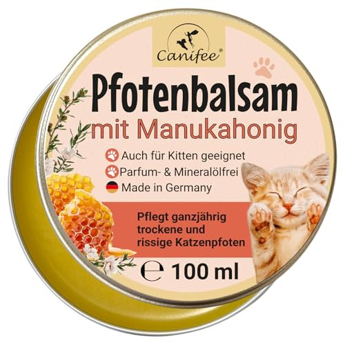 Canifee - Pfotenbalsam Katze mit Manukahonig 100ml Dose parfumfrei mineralölfrei zur optimalen Pfotenpflege Katzen, der natürliche Katzen Pfotenschutz für Sommer und Winter
