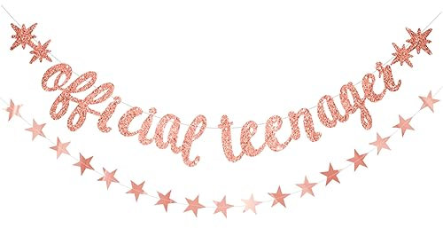 Girls 13th Birthday Banner Rose Gold Glitter Official Teenager Banner by Wonsta