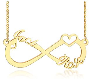 XUANPAI Collier Prenom Personnalisé Femme, Collier Nom en Acier Inoxydable, Argent/Or 18 Carats/Or Rose Cadeau de Bijoux Pour Maman, Petite Amie, Soeur, Famille (Prénom avec Symbole de l'infini)