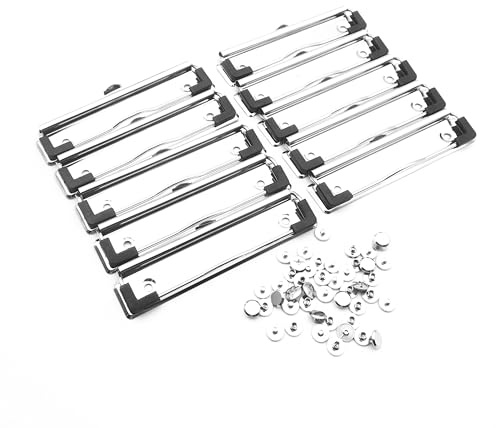 Julyun 10 Pack Clipboard Clips 7cm,10cm,12cm,3 Sizes You can Choose, Mountable Metal Clipboards Hardware (Centimeters, 12cm with Hook and Rubber Grip)