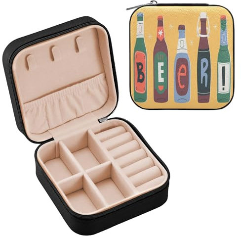 Various Glass Beer Bottles Jewelry Box for Women PU Leather Travel Portable Jewelry Case for Rings Earrings Necklace Watch Gifts for Girls Ladies Women Brewery Concept