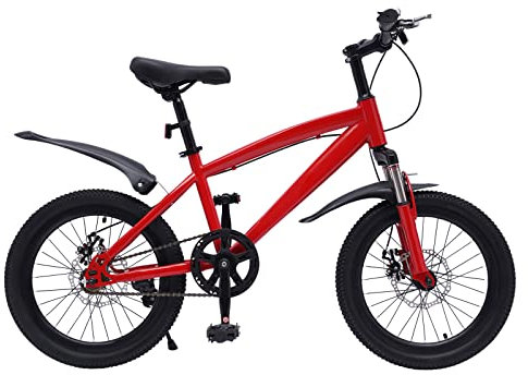 Kinderfahrrad 18 Zoll Fahrrad für Kinder, höhenverstellbar, Fahrrad mit Taschenlampe und Reifenpumpe, Schutzblech, reflektierend, Pedale, rutschfest, für Jungen und Mädchen, Universal (rot)