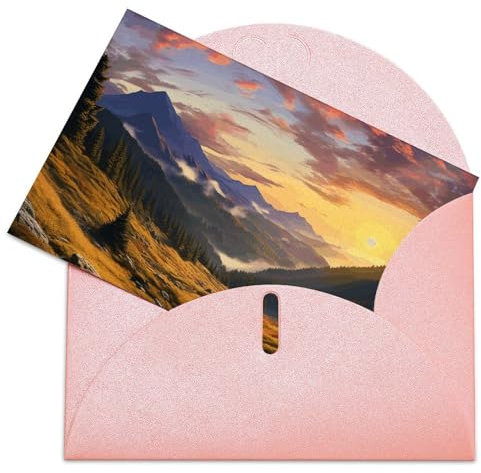 Grußkarten mit Umschlägen, blanko, Grußkarte, Berg, Sonnenuntergang, Landschaft, Dankeskarte, Notizkarten für Party, faltbare Blanko-Karte für Geburtstag, blanko, Grußkarten, Einladungskarte, 20,3 x