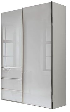 WIEMANN Schwebetürenschrank Kleiderschrank Schlafzimmerschrank 165cm breit, mit Schubladen, Glas weiß, Höhe 217cm, Malibu