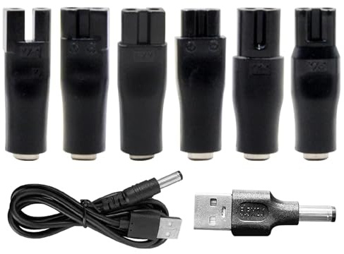 Shaver Charger Set, USB Shaver Power Adapter Charger Cord Kit with 6 Charging Cord Heads, USB Charger Cord Replacement for Shavers Purifiers Hair Clippers Table Lamps and Other Charging Leads