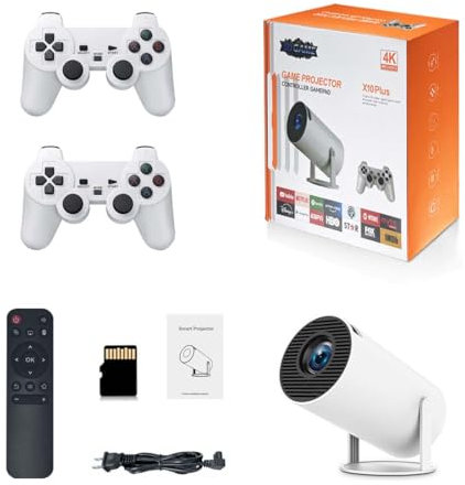 TechBrix X10 Plus Console de jeu rétro avec projecteur, projecteur de jeu rétro 4K HD avec 2 manettes sans fil, sortie HDMI, Wi-Fi