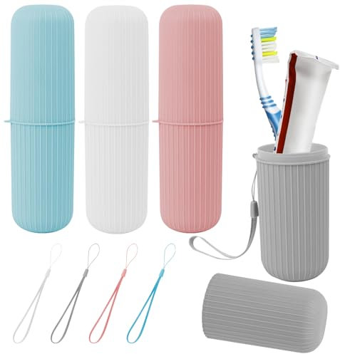 4 Pezzi Portaspazzolino da Viaggio, Scatola da Viaggio Per Spazzolino da Denti, Tazza da Viaggio Portatile per Spazzolino da Campeggio per Casa, Viaggi, Campeggio, Viaggi di Lavoro, (4 Colori)