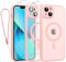 Phoona Cover Magnetica per iPhone 13 6,1 con Cordino e 2 Pellicole in Vetro Temperato, Compatibile con Magsafe, Custodia Traslucida Opaca Resistente Antiurto Sottile Protettiva Case, Rosa