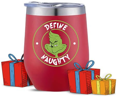 Modern Elegance Grinch Christmas Tumbler - 12oz Stainless Steel Insulated Mug with Lid, Straw & Brush | Fun Grinch Holiday Gift for Coffee, Water, Wine | Cute Naughty Xmas Decorations (Red)