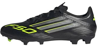 adidas Unisex F50 League Firm Ground Football Boots, Core Black/Iron Metallic/Lucid Lemon, 48 2/3 EU