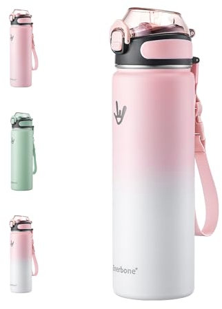 Enerbone 24 oz Insulated Water Bottle, Stainless Steel Bottle with Carrying Strap, Double-Wall Vacuum Insulation Design, Leakproof Sports Bottle with Straw, Keep Drinks Cold or Hot for Hours