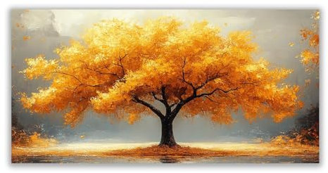 BOHUO Gelb, grau Baum des Lebens Baum Leinwand Bilder, Minimalistischer Baum Malerei Pictures Poster Kunstdrucke Zuhause Wohnzimmer Badezimmer Wanddekoration-70x140cm Ungerahmt