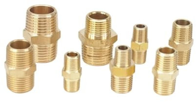 AUOQKQUT 1/8 1/4 3/8 1/2 NPT Male Hex Nipple Reducer Reducing Brass Pipe Fitting Connector Adapter (Type 1)