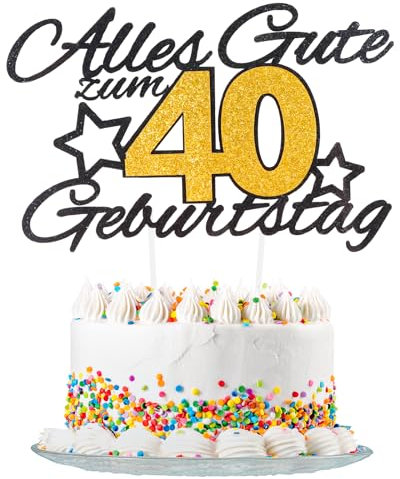 Yiran Gold Schwarz 40th Geburtstag Tortendeko, Alles Gute Zum Geburtstag Torte 40 Jahre,Happy 40th Birthday Kuchen Topper Geburstagstorte fur Jungen Mädchen Deko Glitzer Schwarz Gold