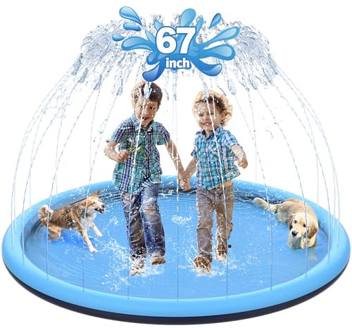 CACSPS Tappetino antiscivolo da 170 cm, per bambini e cani, addensante piscina con irrigatore, giocattoli estivi per esterni, piscina per bambini e ragazze o cani da compagnia (blu)